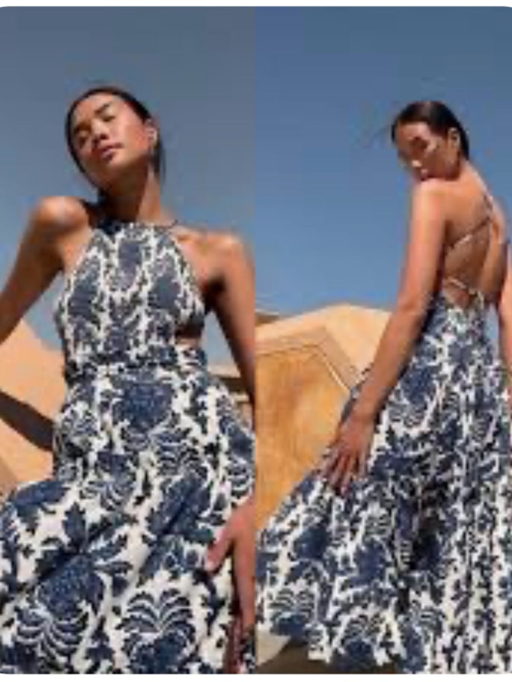Shona Joy Navy Floral Halter Maxi Dress size 2 Stunning